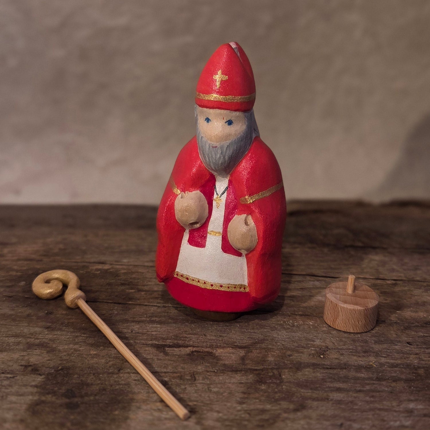 Nikolaus mit Stab bemalt ca 8cm